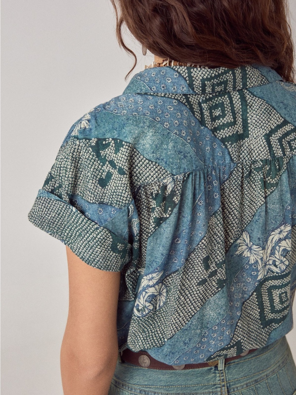 Maison Hotel Ayako Shirt Shikoku Indigo Blue Floral Cotton Voile Blouse Size S - Picture 4 of 14